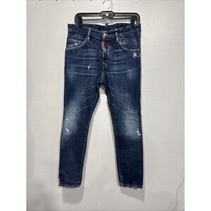 Dsquared2 Mens Jeans Distressed Slim EU 46 US 30 Blue Button Fly 27.75 In Inseam